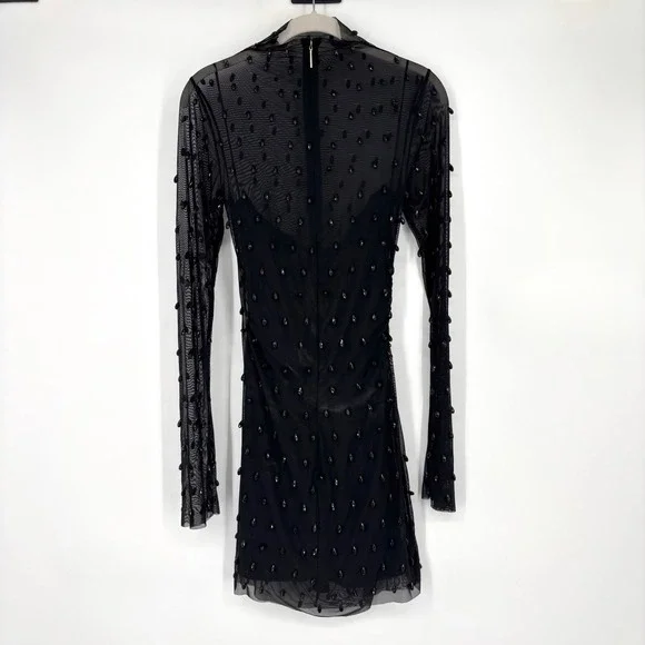 H&M Studio 2023 Beaded Mesh Mini Dress Long Sleeve Party Cocktail Mock Neck - Picture 7 of 14